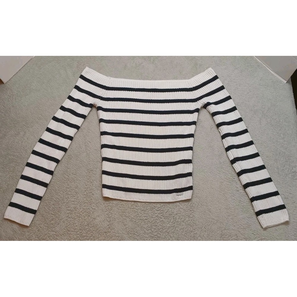Hollister Co. Striped Off The Shoulder Knit Sweater Women's M Y2K Style Casual.